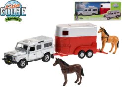 Xe ôtô Land Rover  kim loại kéo rơ moóc vận chuyển ngựa 14cm trong hộp. Đóng hộp 29 cm