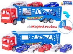 Xe vận chuyển ô tô 38cm chạy bằng bánh đà kèm các xe ô tô 5ks chạy tự do trong hộp