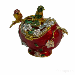 Âu đựng trang sức màu đỏ đính đá, trang trí 2 con chim màu 8cm
