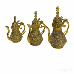 Bộ 3ks bình trà màu vàng đính đá, ngọc 7, 9, 11cm