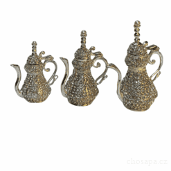 Bộ 3ks bình trà đính đá, ngọc màu bạc 7, 9, 11cm