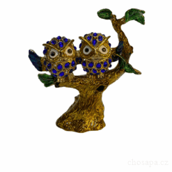 Cặp chim cú mèo màu xanh đính đá 12cm
