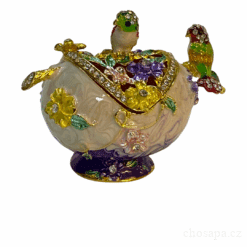 Âu đựng trang sức trắng sứ đính đá, trang trí 2 con chim màu 8cm
