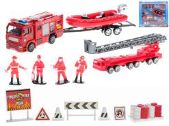 Bộ cứu hoả - các xe bằng kim loại chạy tự do + tượng lính cứu hoả trong hộp