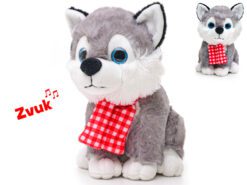 Con chó Husky 20cm bông ngồi quàng khăn dùng pin có âm thanh